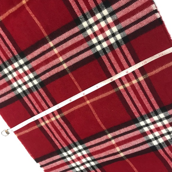 Red Tartan Plaid Fringed Wool like Scarf - Picture 4 of 7